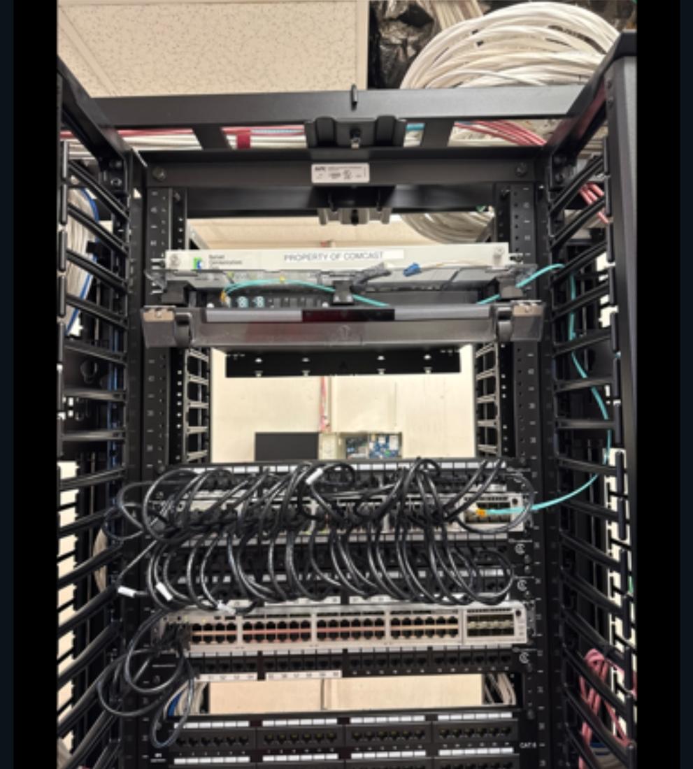 Rack with fiber uplinks and 48-port switching