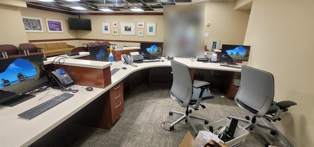 Front desk setup: workstations, phones, and scanners